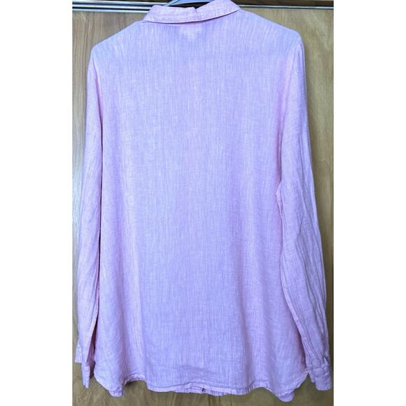 JJill Love Linen Sz L Pink LS button Short Curved Hem corners reinforced - Picture 2 of 9